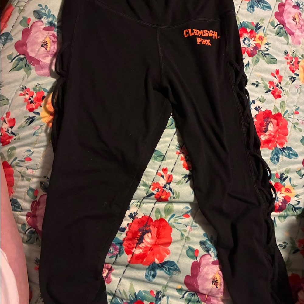 PINK Victoria's Secret  Black Leggings with Orange Accents